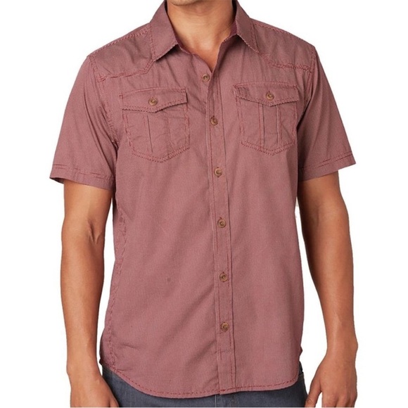 Prana Borla burgundy Mini dotted print casual button down size small - Picture 1 of 6